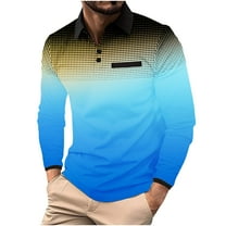 ZCFZJW Men's Long Sleeve Polo Shirts Fashion Color Block Golf Polo Shirts Casual Tie Dye Gradient Print Button up Lapel Collar Tennis Shirt Tops Light Blue L
