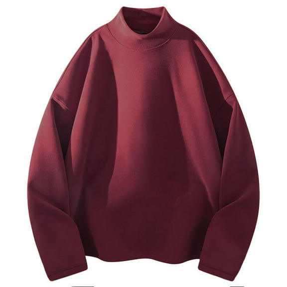 ZCFZJW Men's Mock Turtleneck Long Sleeve T Shirts Trendy Solid Color Sherpa Fleeec Basic Slim Fit Pullover Sweater Thermal Lightweight Tees L
