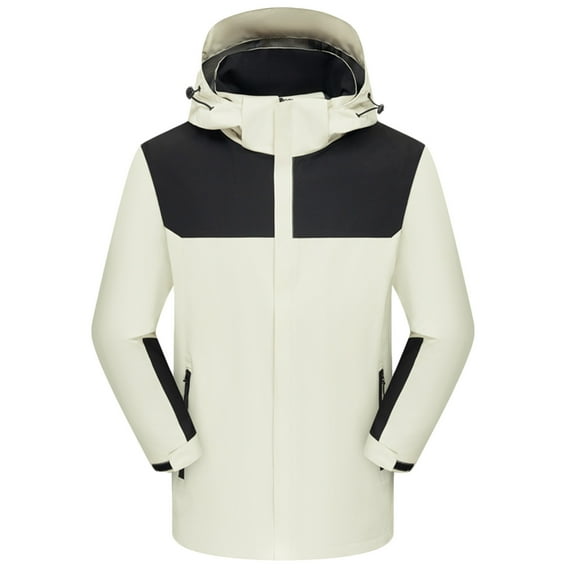 ZCFZJW Men's Mountain Ski Jacket 3 in 1 Waterproof Winter Jacket Warm Snow Jacket Casual Long Sleeve Color Patchwork Hooded Rain Coat Windproof Winter Coat White L