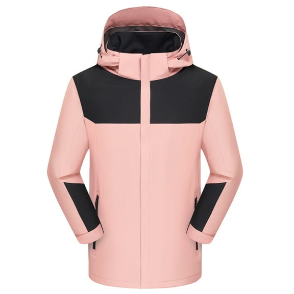 ZCFZJW Men's Mountain Ski Jacket 3 in 1 Waterproof Winter Jacket Warm Snow Jacket Casual Long Sleeve Color Patchwork Hooded Rain Coat Windproof Winter Coat Pink M