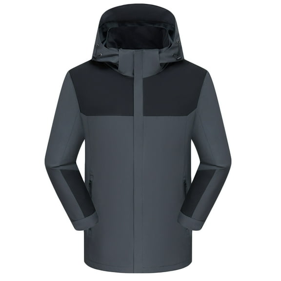 ZCFZJW Men's Mountain Ski Jacket 3 in 1 Waterproof Winter Jacket Warm Snow Jacket Casual Long Sleeve Color Patchwork Hooded Rain Coat Windproof Winter Coat Dark Gray M