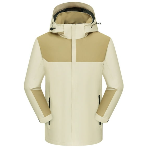 ZCFZJW Men's Mountain Ski Jacket 3 in 1 Waterproof Winter Jacket Warm Snow Jacket Casual Long Sleeve Color Patchwork Hooded Rain Coat Windproof Winter Coat Beige L