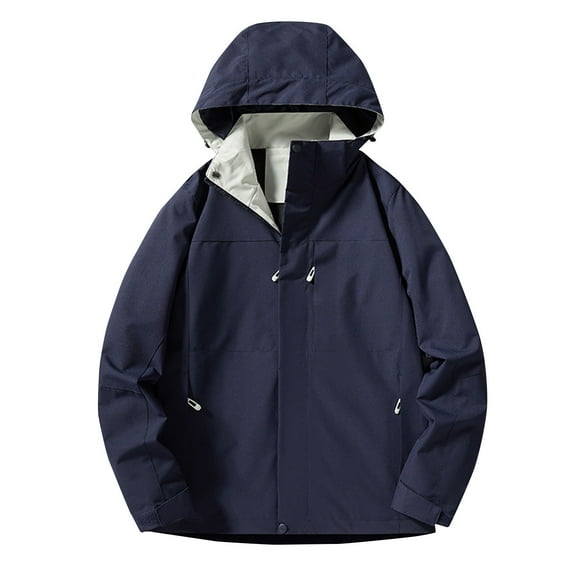 ZCFZJW Men's Mountain Waterproof Ski Jacket Windproof Rain Windbreaker Winter Warm Long Sleeve Full Zip up Detachable Hooded Snow Coat with Pockets Navy XL