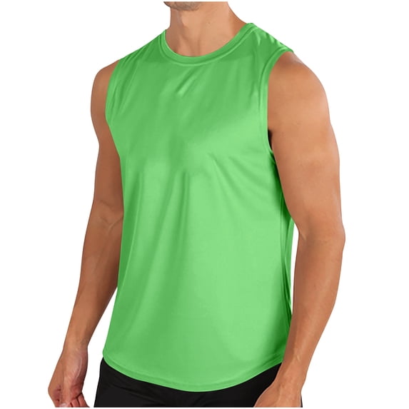 ZCFZJW Men's Muscle Cut Off Gym Workout Stringer Tank Tops Quick Dry Summer Sleeveless Athletic Tees Shirt Bodybuilding Fitness T-Shirts Green M