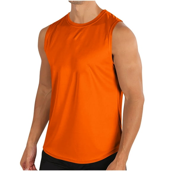 ZCFZJW Men's Muscle Cut Off Gym Workout Stringer Tank Tops Quick Dry Summer Sleeveless Athletic Tees Shirt Bodybuilding Fitness T-Shirts Orange M