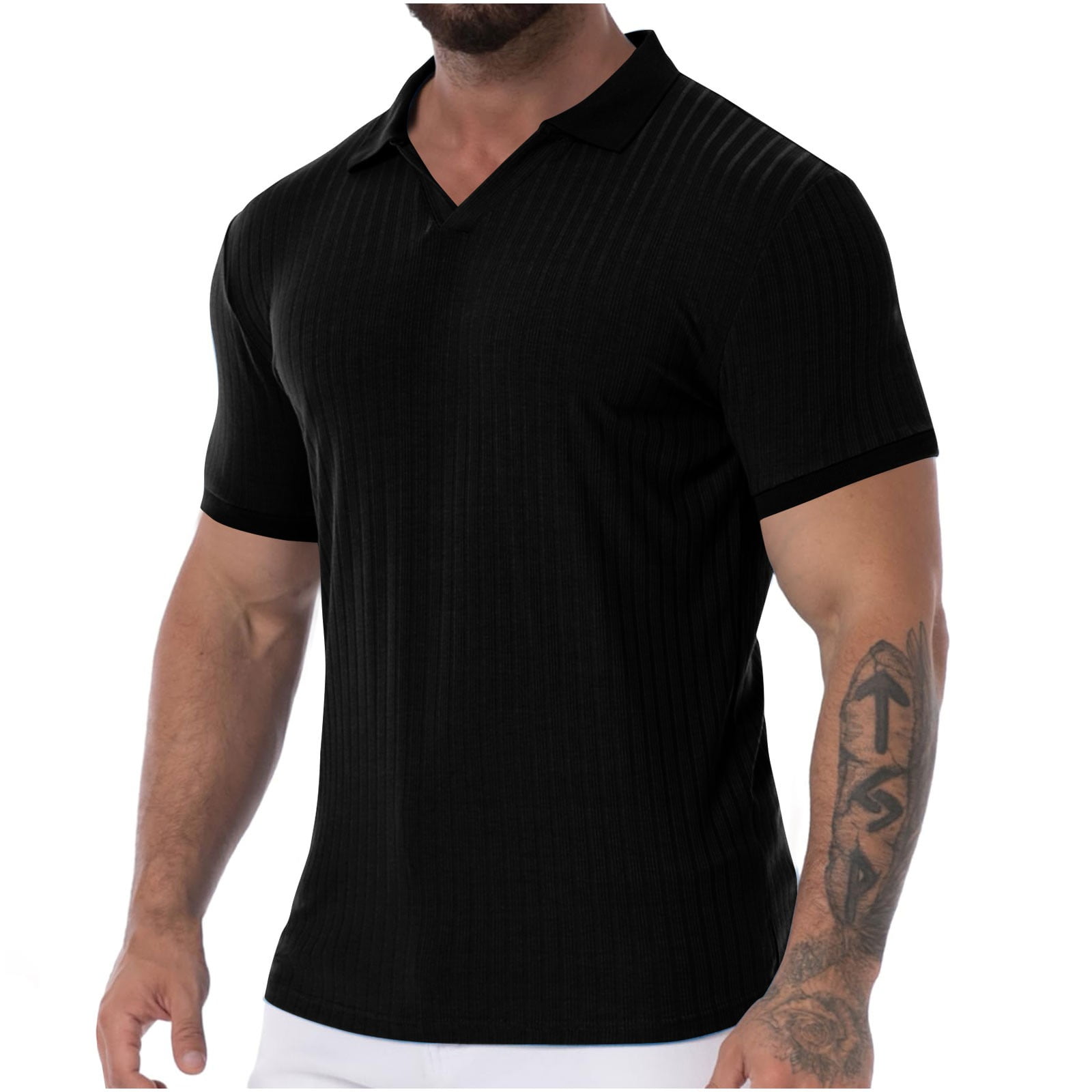 ZCFZJW Men's Muscle V Neck Polo Shirts Slim Fit Shirt Short Sleeve Golf