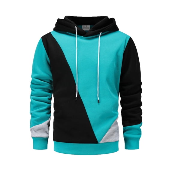 ZCFZJW Men's Novelty Color Block Pullover Fleece Hoodie Long Sleeve Lightweight Casual Fall Drawstring Hooded Sweatshirt with Pocket Green L