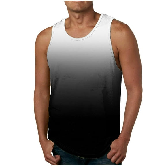 ZCFZJW Men's Ombre Tank Tops Cotton Performance Sleeveless Casual Tie Dye Gradient Print Summer Big and Tall Regular Fit Stretch Breathable T Shirts Black L