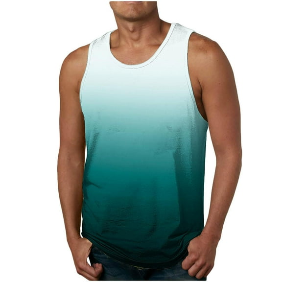 ZCFZJW Men's Ombre Tank Tops Cotton Performance Sleeveless Casual Tie Dye Gradient Print Summer Big and Tall Regular Fit Stretch Breathable T Shirts Mint Green L
