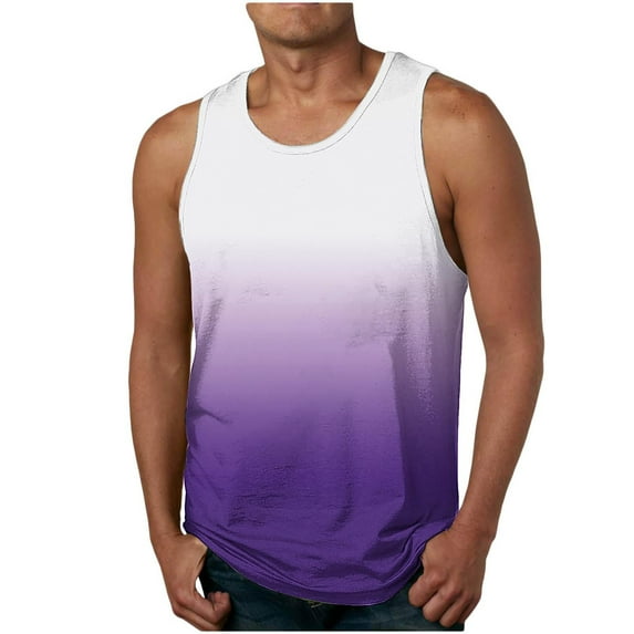 ZCFZJW Men's Ombre Tank Tops Cotton Performance Sleeveless Casual Tie Dye Gradient Print Summer Big and Tall Regular Fit Stretch Breathable T Shirts Purple XXXXL