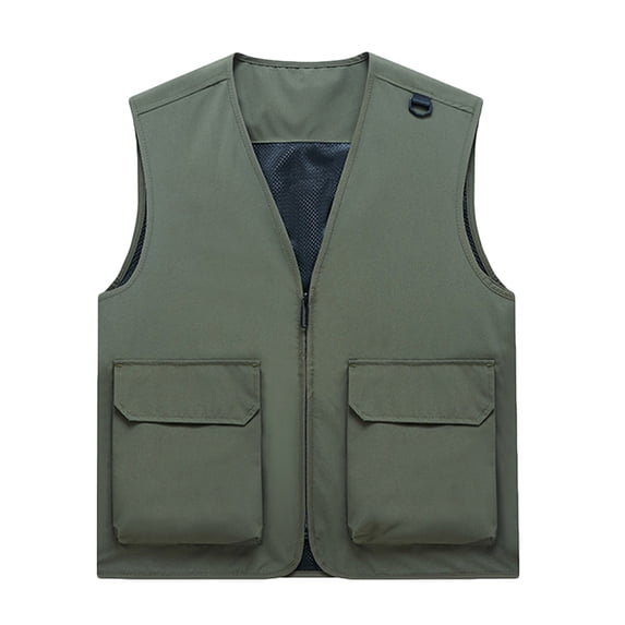 ZCFZJW Men’s Outdoor Fishing Vest Lightweight Waterproof Sleeveless Full Zip up Utility Cargo Jacket for Hiking Hunting with Multi-Pockets Green XXL