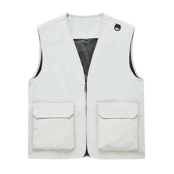 ZCFZJW Men’s Outdoor Fishing Vest Lightweight Waterproof Sleeveless Full Zip up Utility Cargo Jacket for Hiking Hunting with Multi-Pockets White M