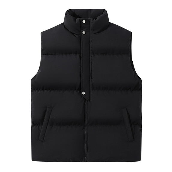 ZCFZJW Men's Outdoor Quilted Puffer Vest Stand Collar Lightweight Down Sleeveless Color Block Print Fall Winter Warm Jacket Padded Vest Black M