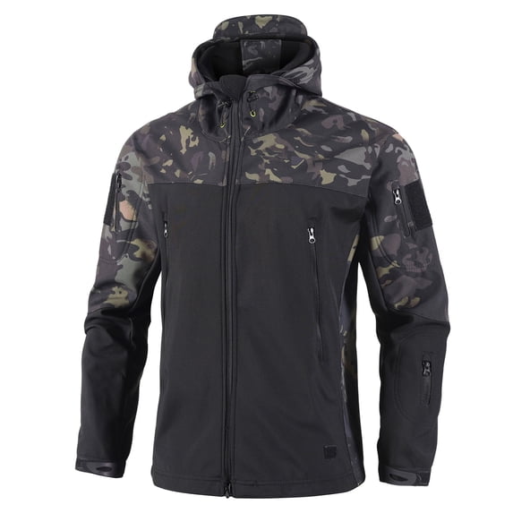 ZCFZJW Men's Outdoor Waterproof Soft Shell Hooded Jacket with Multi-Pockets Lightweight Color Block Long Sleeve Raincoat Windbreaker for Cycling Golf Travel Black XL