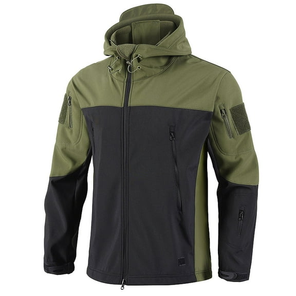 ZCFZJW Men's Outdoor Waterproof Soft Shell Hooded Jacket with Multi-Pockets Lightweight Color Block Long Sleeve Raincoat Windbreaker for Cycling Golf Travel Green XXL