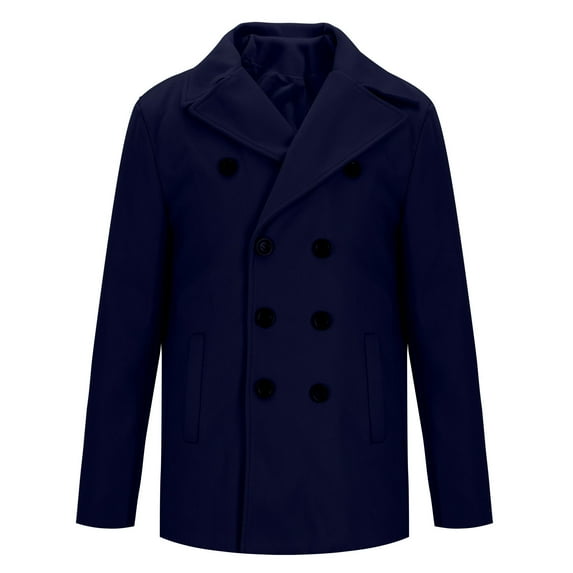 ZCFZJW Men's Oversized Notched Long Faux Wool Blend Trench Coat Single Breasted Knee Length Lapel Winter Jacket with Pockets Navy L