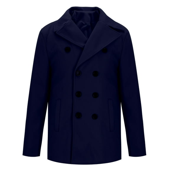 ZCFZJW Men's Oversized Notched Long Faux Wool Blend Trench Coat Single Breasted Knee Length Lapel Winter Jacket with Pockets Navy XS