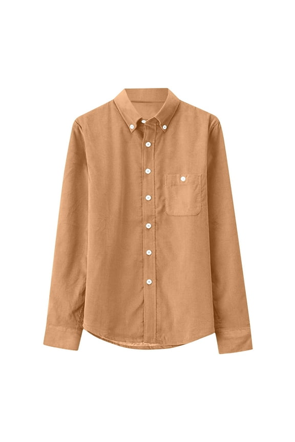 Men's Oxford Shirt Solid Casual Solid Color Button Down Collar Shirts Long Sleeve Dress Work Shirts with Pocket Khaki XL