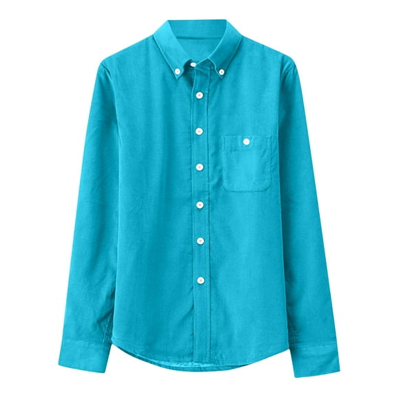 ZCFZJW Men's Oxford Shirt Solid Casual Solid Color Button Down Collar Shirts Long Sleeve Dress Work Shirts with Pocket Sky Blue L