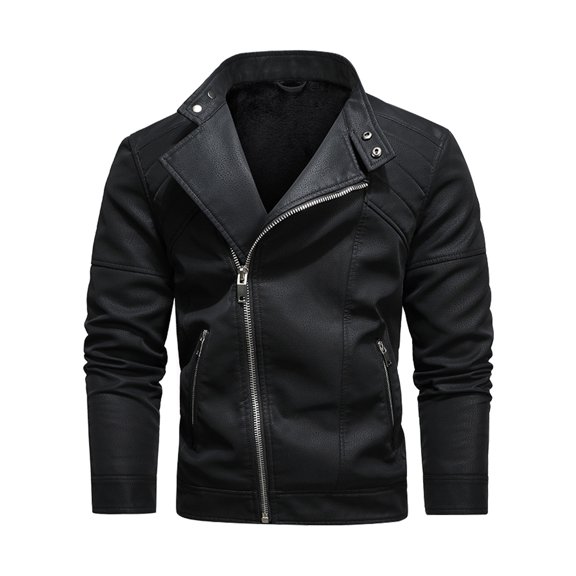 ZCFZJW Men's PU Leather Jacket Casual Belted Faux Leather Long Sleeve Motorcycle Jacket Zipper Biker Coat with Pockets Black S