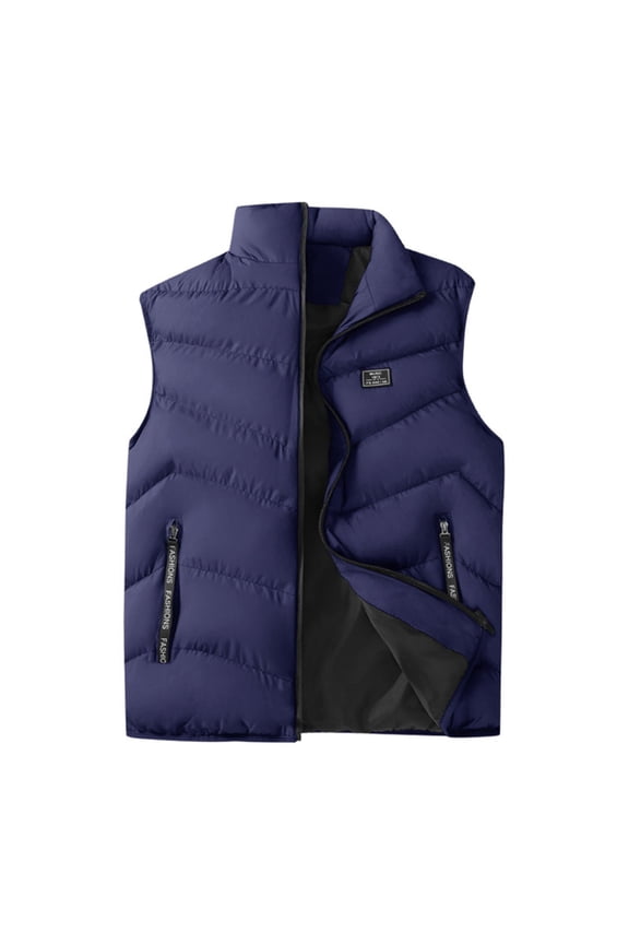 Men's Packable Insulated Puffer Vest with Zipper Pockets Lightweight Warm Padded Gilet Winter Sleeveless Jackets for Golf Running Blue XS