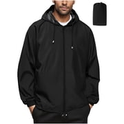 ZCFZJW Mens Packable Rain Jacket Lightweight Long Sleeve Waterproof Raincoat with Hood Travel Hiking Golf Windbreaker Coat Black XL