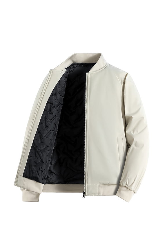 Men's Padded Bamber Jackets Winter Full Zip up Long Sleeve Fleece Outwear Casual Windproof Bomber Varsity Coat with Pockets Khaki XL