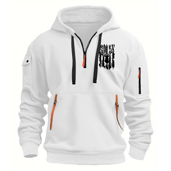 ZCFZJW Men's Patriotic Hoodies American Flag Print Quarter Zip Pullover Hoodies Long Sleeve Drawstring Sweatshirt Fashion Trendy Coats with Multiple Pockets M