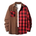 thumbnail image 1 of ZCFZJW Men's Plaid Button Up Blouse Top Patchwork Color Block Long Sleeve Lapel Collared Shirts Lightweight Thin Jacket Shirts with Pockets XXXL, 1 of 7