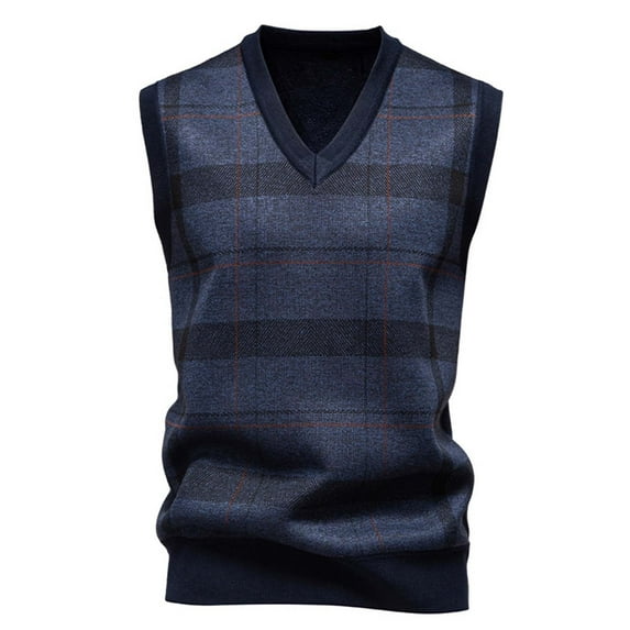 ZCFZJW Men's Plaid Sweater Vest Casual Sleeveless V Neck Knit Vest Top Business Tank Top Fall Winter Fashion Office Knitted Sweater Dark Gray L