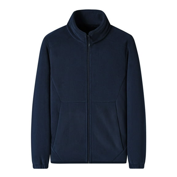 ZCFZJW Men's Polar Fleece Jackets Lightweight Soft Winter Thermal Long Sleeve Stand Collar Warm Coats Outdoor Windproof Full Zip Up Jacket with Pockets Navy L