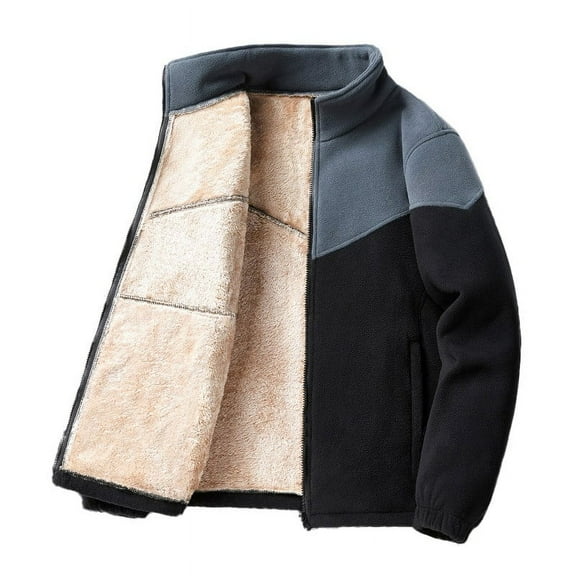 ZCFZJW Men's Polar Fleece Sherpa Lined Jacket Color Block Print Long Seeve Thick Warm Full Zip Up Jacket Soft Outwear Winter Coat with Zipper Pocket Black XXXL