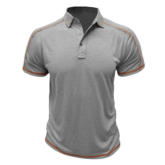 ZCFZJW Men's Polo Henley Shirt Moisture Wicking Quick Dry Summer Casual Striped Patchwork Short Sleeve Golf Polo T Shirts Tops Gray M