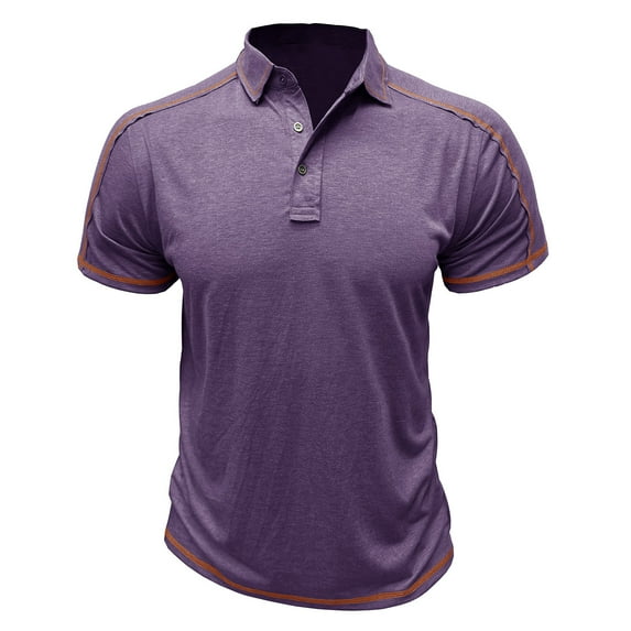 ZCFZJW Men's Polo Henley Shirt Moisture Wicking Quick Dry Summer Casual Striped Patchwork Short Sleeve Golf Polo T Shirts Tops Purple S