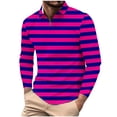 thumbnail image 1 of ZCFZJW Men's Polo Shirt Casual Striped Print Long Sleeve 1/4 Zip up Lightweight Classic Fashion Lapel Collar Big and Tall Golf Sport Shirt Purple L, 1 of 5