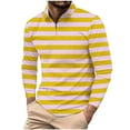 thumbnail image 1 of ZCFZJW Men's Polo Shirt Casual Striped Print Long Sleeve 1/4 Zip up Lightweight Classic Fashion Lapel Collar Big and Tall Golf Sport Shirt Yellow M, 1 of 5