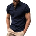 thumbnail image 1 of ZCFZJW Men's Polo Shirts Casual Solid Color Summer Short Sleeve Cotton Blend Moisture Wicking Trendy Lapel Collared Workout T-Shirts Tops Navy S, 1 of 9