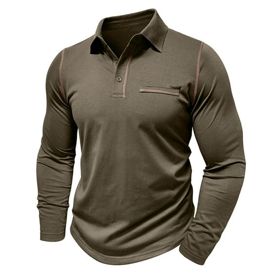 ZCFZJW Men's Polo Shirts Lightweight Regular Fit Classic Long Sleeve Basic Button T-Shirt Casual Soft Cotton Golf Athletic Tees Tops with Pocket Army Green XXXL