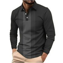 ZCFZJW Men's Polo Shirts Long Sleeve Casual Quarter Button up Fashion Polo Tee Shirts Striped Color Block Slim Fit Golf Polo Tees Tops Black S
