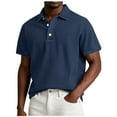 thumbnail image 1 of ZCFZJW Men's Polo Shirts Short Sleeve Distressed Washed Cotton T-Shirts Button Lightweight Casual Summer Solid Collared Tee Tops Navy XXL, 1 of 5