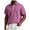 thumbnail image 1 of ZCFZJW Men's Polo Shirts Short Sleeve Distressed Washed Cotton T-Shirts Button Lightweight Casual Summer Solid Collared Tee Tops Pink XXXXXL, 1 of 3