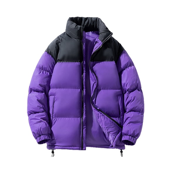 ZCFZJW Men's Puffer Jacket Thickened Winter Coat Warm Stand Collar Color Block Long Sleeve Full Zip Up Jacket Ski Bubble Coat with Pockets Purple#01 XXL