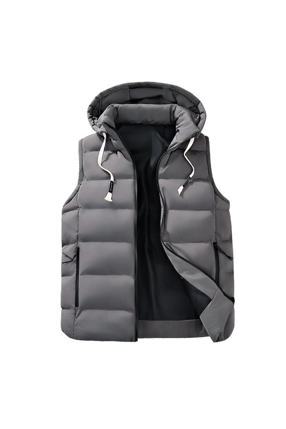 Men's Puffer Vest Jacket Light Winter Hooded Outwear Jacket Warm Outdoor Sleeveless Lightweight Wind Resistant Vests With Hood Gray XXXL