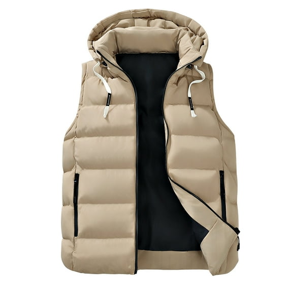ZCFZJW Men's Puffer Vest Jacket Light Winter Hooded Outwear Jacket Warm Outdoor Sleeveless Lightweight Wind Resistant Vests With Hood Khaki XXL