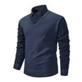 thumbnail image 1 of ZCFZJW Men's Pullover Button Stripe Solid Sweater Shirt Fake Two Piece Long Sleeve Lapel Collar Work Office T-Shirt Casual Button up Polo Shirt Navy L, 1 of 5