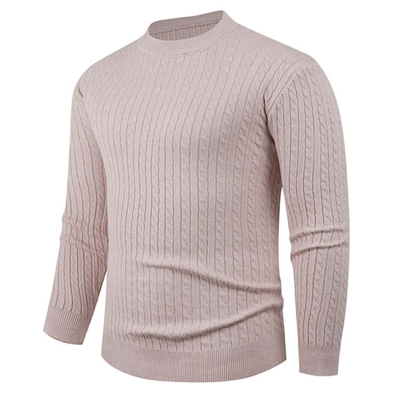 ZCFZJW Men's Pullover Sweater Basic Crewneck Cable Knit Long Sleeve Sweater Lightweight Classic Soft Knitted Sweaters with Ribbing Edge Khaki L