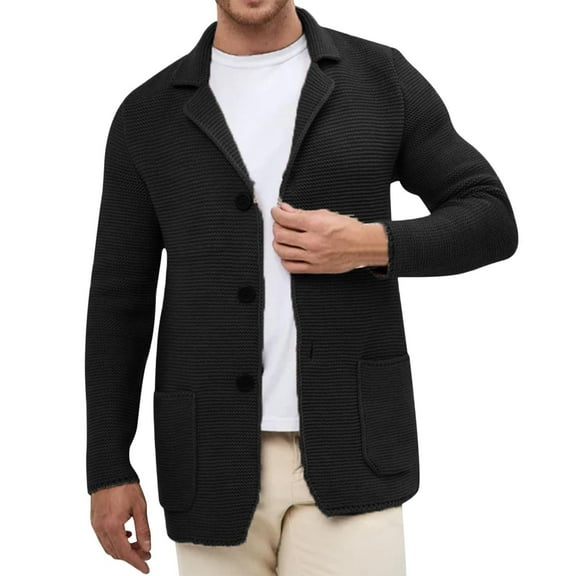 ZCFZJW Men's Pure Cotton Cardigan Sweater Lightweight Casual Long Sleeve Button Down Shawl Collar Cardigan Casual Knitwear Tops with Pockets Black XXL