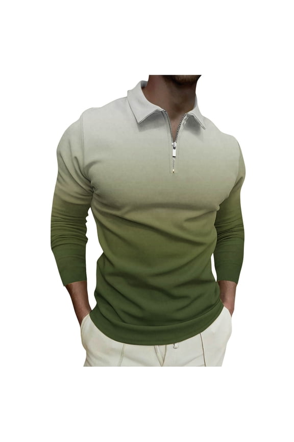 Men's Quarter Zip Ombre Pullover Sweater Long Sleeve Big and Tall Regular Fit Casual Polo Sweater Slim Fit Mock Neck Sweatshirt Tops Green L