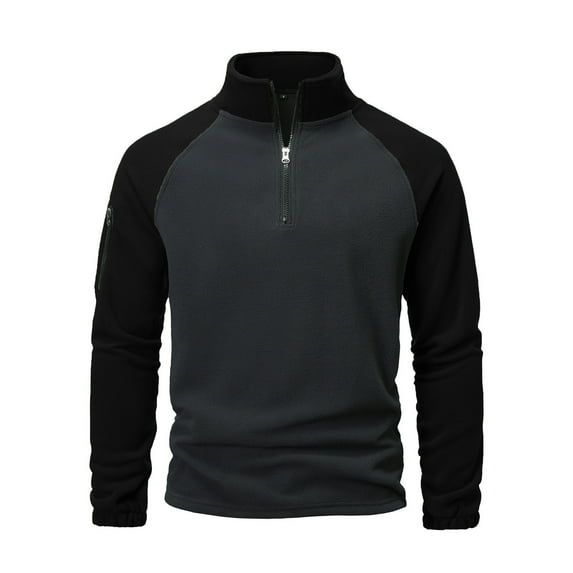 ZCFZJW Men's Quarter Zip Pullover Polar Fleece Sweater Raglan Sleeve Half Zip Mock Neck Midweight Colorblock Athletic Sweatshirt with Arm Zipper Pockets Black XXL