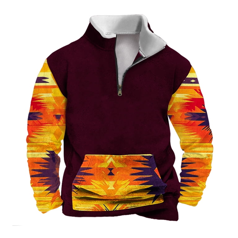 ZCFZJW Men's Quarter Zip Pullover Quilted Sweatshirt Ethnic Style